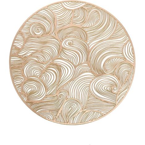 Lot de 6 sets de table ronds dorés, napperons creux, napperons en PVC doré, napperons antidérapants résistants à la chaleur pour mariage, napperons lavables,38cm (1/5)