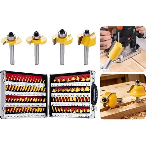Set di punte per fresatrice, 100 pezzi, gambo da 1/4 di pollice, compatibili con legno duro e MDF, contenute in una custodia di alluminio, lama di precisione in carburo di tungsteno (1/5)