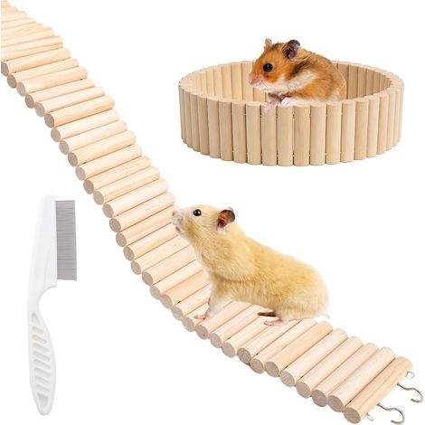 Échelle Hamster en Bois Jouet, 60×8 cm Pont Hamster Échelle d’Escalade, Pont Suspendu Flexible en Bois pour Cage, Accessoire pour Petits Animaux Cochon d’Inde Gerbille Chinchilla Oiseau (1/5)