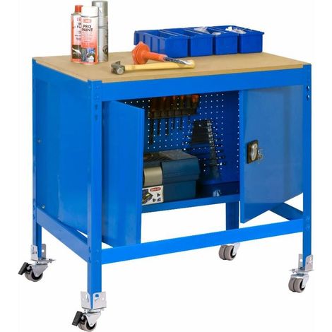 Mesa de Trabajo SIMONWORK con Ruedas BT 0 cabinet 1200 azul/madera (1/2)