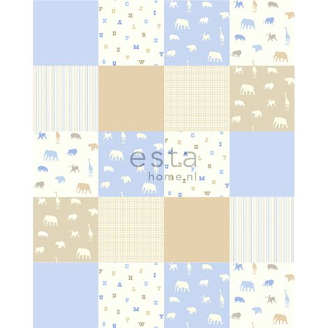 papier peint XL animaux bleu ciel bébé - ESTAhome