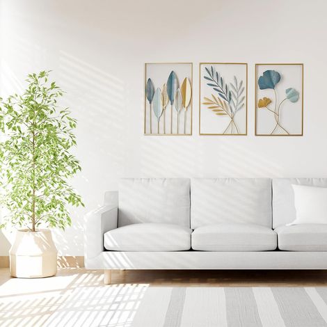Set de 3 Décorations Murales en Métal, Feuilles Ginkgo et Bananes, Art Murale Élégante et Moderne pour Salon et Bureau (1/5)