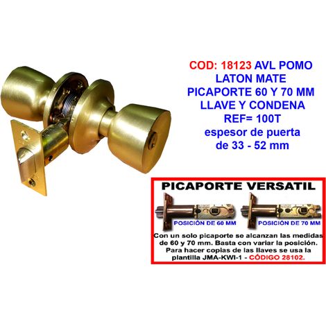 AVL POMO LATÓN MATE PICAPORTE 60 Y 70 MM CON LLAVE Y CONDENA 100T