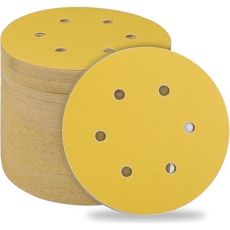 Disques Abrasifs 150mm,50 Pièces Abrasifs de Ponçage Ponceuse tampons ponçage ronds 6 trous Grain 180 pour Poncer Polir Dérouiller pour Ponceuse Excentrique (1/5)
