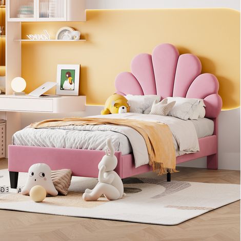 Bett Mit Bettkasten 90x200 cm Mit Kopfteil In Rosa Velours Und Lattenrost (1/5)