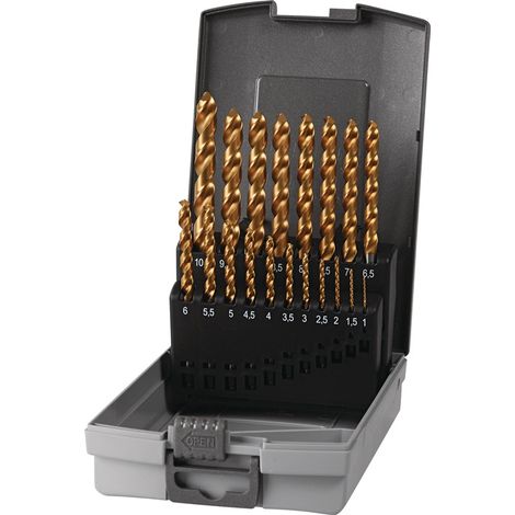 TECWERK Spiralbohrer-Satz DIN 338 Typ UNI Nenn-Ø 1-10x0,5 mmHSS-Co TiN 19-teilig Kunststoffkassette