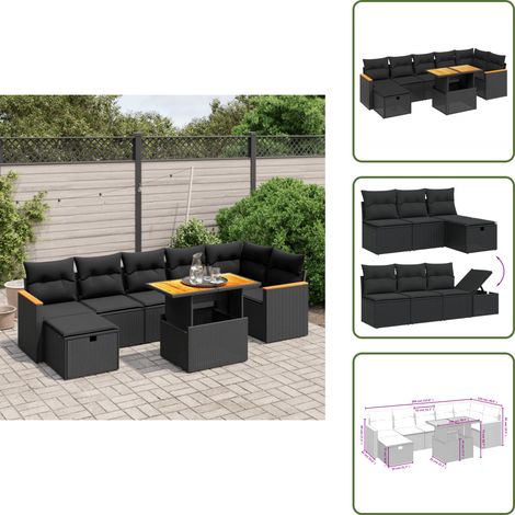 The Living Store 8-tlg. Garten-Sofagarnitur mit Kissen Schwarz Poly Rattan - Gartenmöbel Set - PE-Rattan Möbel - Outdoor Lounge - Garten Sofa - Balkon Möbel (1/5)
