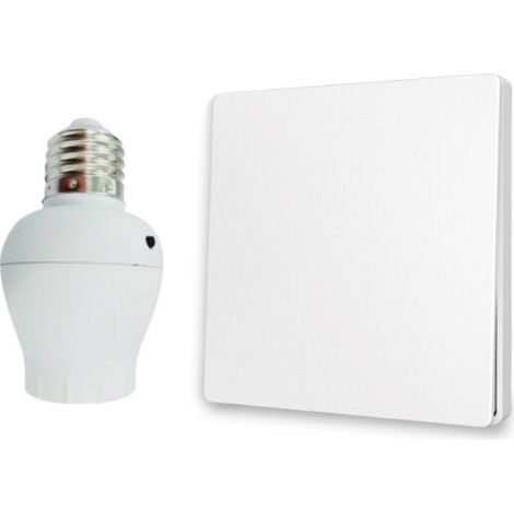Kit interrupteur va-et-vient sans fil et sans pile prêt à poser - 1 bouton poussoir + 1 douille radio E27 à vis (1/5)