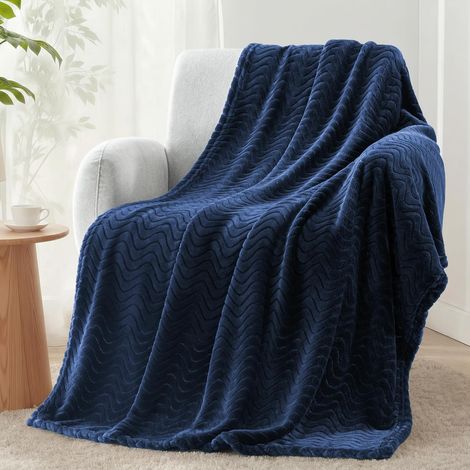 Mezcla Plaid Couverture à Motif Ondulé, 130 x 170 CM, Bleu Marine (1/5)