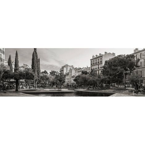 Tableau sur toile fontaine Saint-Julien noir et blanc 30x97 cm - Impression sur Toile Murale Décorative - Image imprimée en HD sur Toile - Toile sur Châssis en Bois FSC - Fabriqué en France (1/4)
