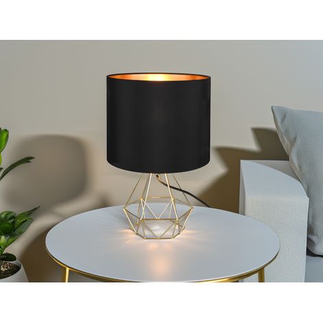 Tischlampe LAUREA mit Gitterkorpus und Stoffschirm Schwarz Gold, Höhe 38cm (1/5)