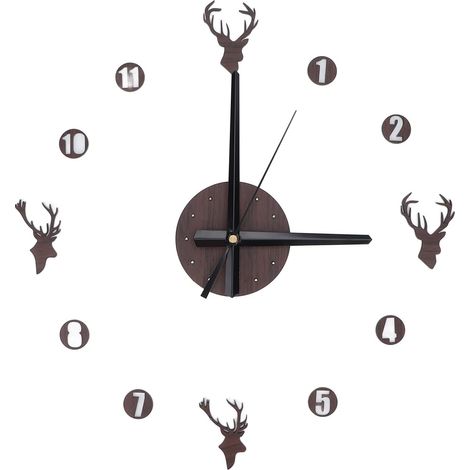 Horloge Murale sans Cadre, Tête De Cerf Effet 3D, Horloge Auto-adhésive avec Mouvement Silencieux pour Salon, Chambre à Coucher, Bureau (1/5)