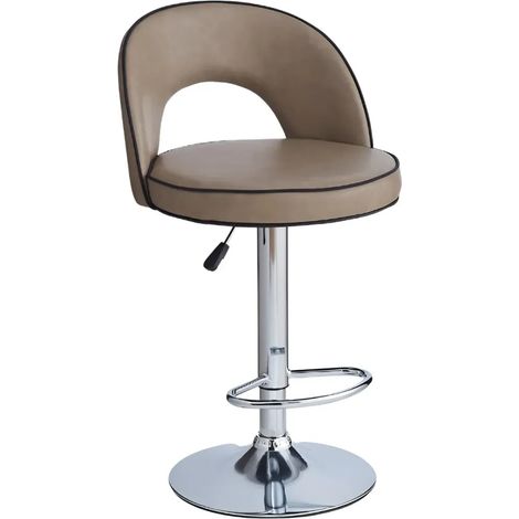Sgabello Lisa con seduta in ecopelle tortora e gamba in metallo inox (1/4)