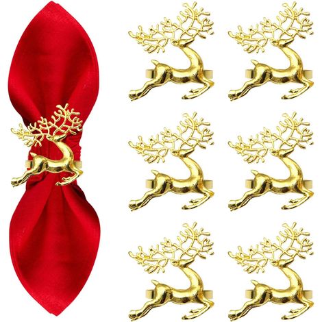 Set mit 6 weihnachtlichen Serviettenringen aus einer Legierung mit goldenem Hirschmotiv zur Dekoration von Hochzeits-, Party- und Thanksgiving-Tischen