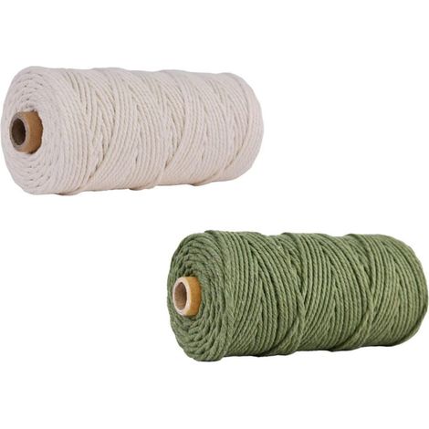 Cordon de Coton Fait Main 3mm, 2 Rouleaux, Ficelle Tressée Emballage, Tissage de Tapisseries et Paniers Suspendus, Lot de 2 Bobines, Usage Artisanal (1/5)