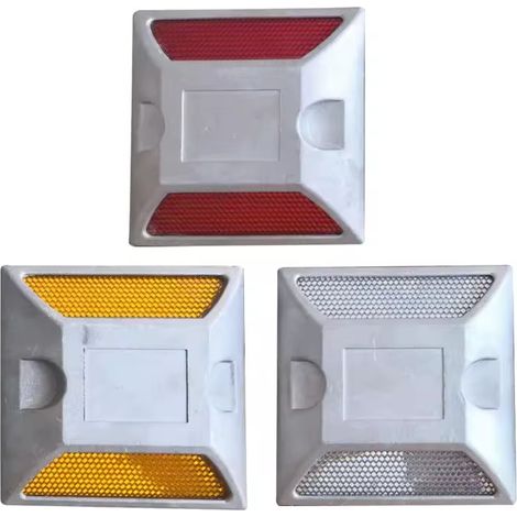 Riflettore Catarifrangente stradale in alluminio calpestabile da veicoli - 100x100x20 mm Modello - Bianco / Bianco (1/5)