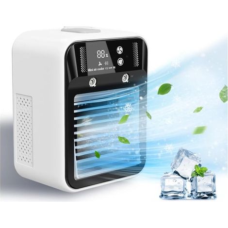 Raffrescatore d'aria,Mini raffrescatore d'aria con nebulizzazione,Ventilatore da tavolo portatile USB con display digitale,16,4 x 11,8 x 21,4 cm (1/5)