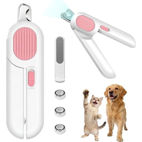 Tondeuse à Ongles pour Animaux Domestiques avec Lumière LED, Coupe-Griffes Anti-Éclaboussures, pour Chats et Petits Animaux de Petite et Moyenne Taille, Rose (1/5)