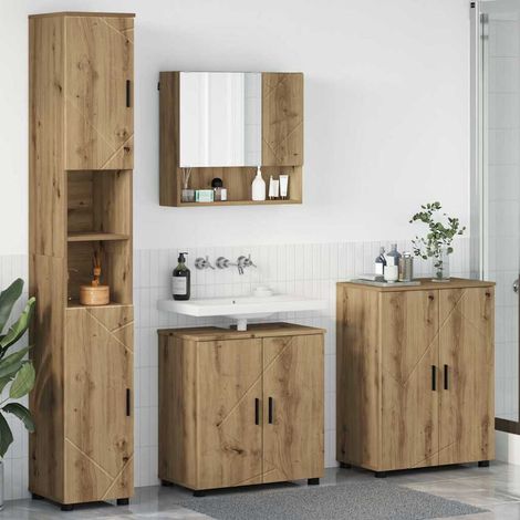 vidaXL Bathroom Furniture Set Wall-mounted with Door 4 pcs Artisan Oak (1/5)