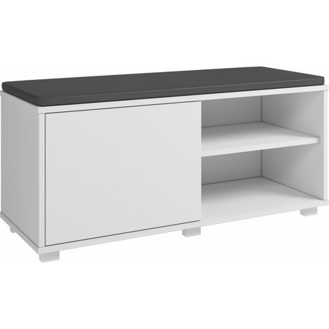Beaux Meubles Pas Chers – Meuble d'entrée multifonction avec 1 porte et 4 niches – Bois certifié FSC – Dimensions L 90 x H 42.5 x P 35 cm – Coloris blanc (1/5)