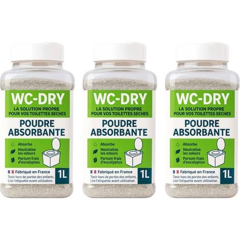 Poudre absorbante WC sèches TECH N'FAST 3 x 1L - désodorisant naturel eucalyptus, fabriqué en France
