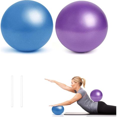 Ballons de Fitness 25 cm - Lot de 2 Mini balles Pilates pour entraînement Yoga, renforcement Musculaire, gainage, équilibre - Bleu et Violet - Idéal à la Maison ou en Salle (1/5)