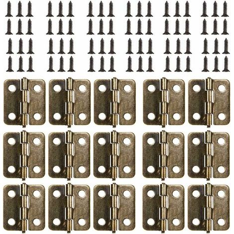 Petites charnières miniatures, lot de 50, pour portes et tiroirs de placards, avec 200 vis de rechange de 8 mm, en métal bronze, pour boîtes à bijoux en bois.