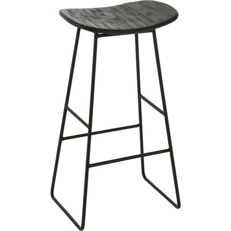 Tabouret de Bar en Bois "Teck" 74cm Noir (1/5)
