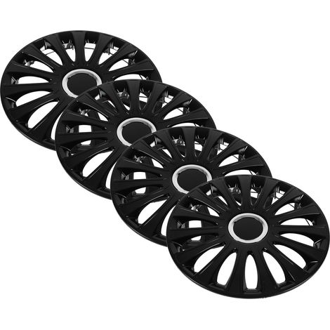 Lot de 4 enjoliveurs de roue 15 pouces, noir brillant, recouvrant entièrement la jante, compatible avec la plupart des voitures. (1/5)