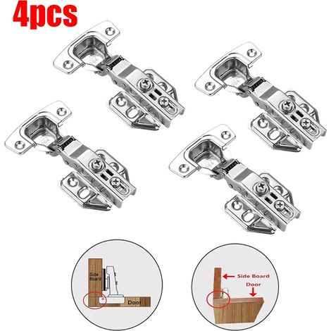 Charnières de porte d'armoire (couverture complète, lot de 4) en acier inoxydable avec amortisseur hydraulique, fermeture douce et silencieuse, et vis incluses. (1/5)