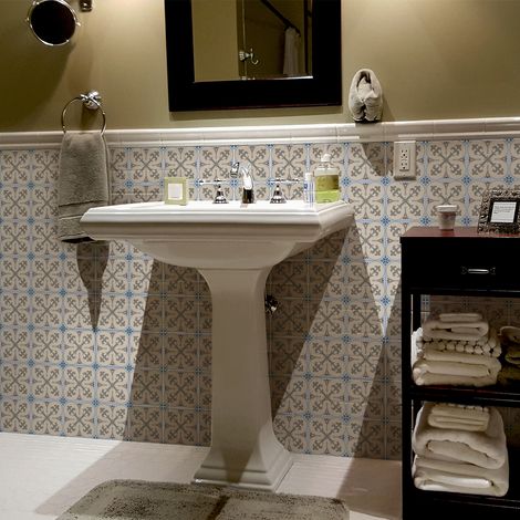 Sticker Mural Carrelage adhésif Cuisine Salle de Bain - 30 STICKERS CARREAUX DE CIMENT AZULEJOS FULVIA - 30stickers15x15cm (1/5)