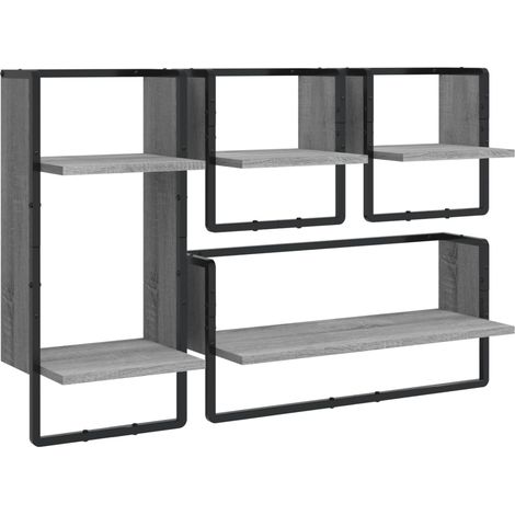Ensemble d'étagères murales avec barres 4 pcs,Étagère flottante sonoma gris CFW80458 (1/5)