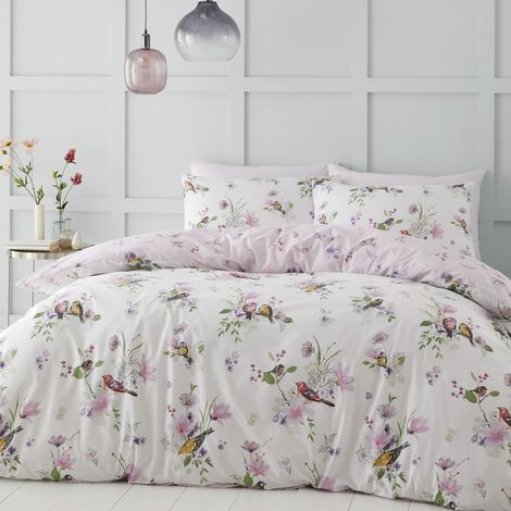 Parure de lit avec Housse de Couette et taie d'oreiller Motif Oiseau Chanteur Rose (1/5)
