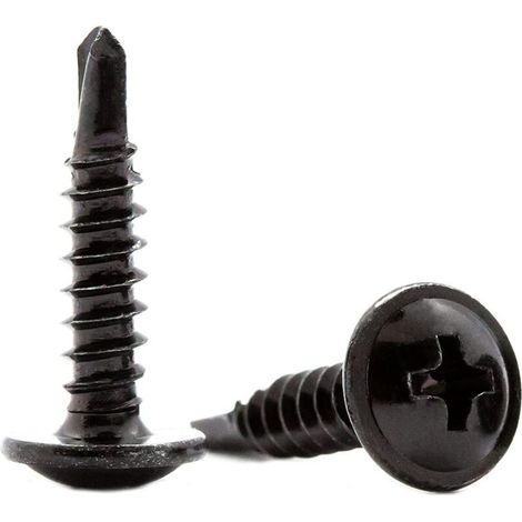 Vis autoperceuses noires à tête plate de 4,2 mm x 19 mm Vis autotaraudeuses en acier pour tôles métalliques, toiture, fenêtres (lot de 50) (1/5)