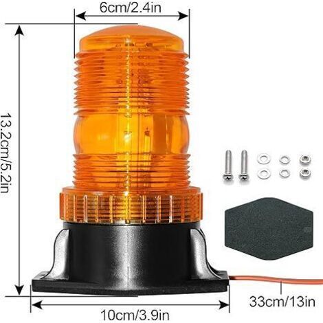 Ensemble de 2 gyrophares LED orange rotatifs, feux stroboscopiques clignotants 10-80V pour camions et tracteurs.