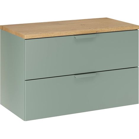 Meuble sous-vasque 80cm plan de toilette Oria Vert mat (1/5)