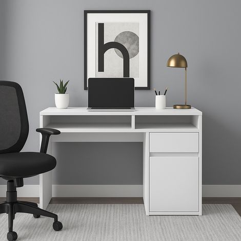 Isla Bureau modern 100 cm Tiroir et Armoire (Blanc)