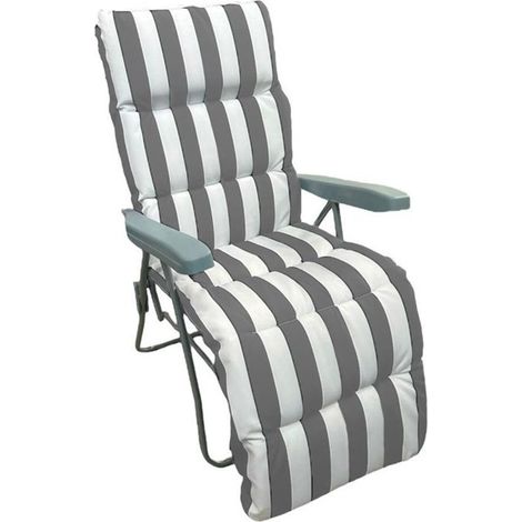 TrAdE Shop Traesio - Sedia A Sdraio Con Cuscino Imbottito A Righe Bianca Grigia 73x60x102 Cm Poltrona 512003 - (1/3)