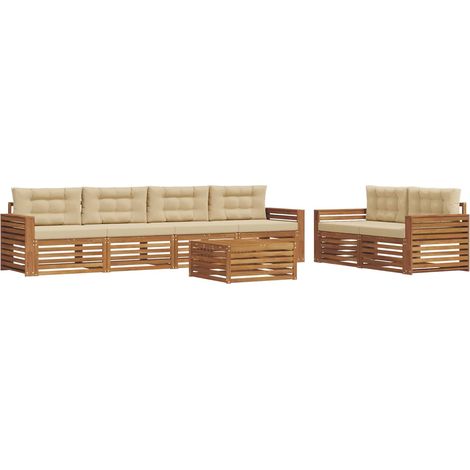 Conjunto de sofás de exterior con cojín 7 pcs Natural y Beige vidaXL (1/5)