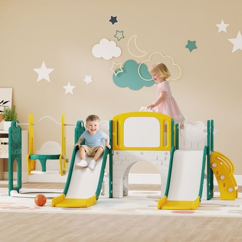 9-in-1 Kinder-Rutschen- und Schaukelset, HDPE, 250 x 150 x 94 cm, Gelb HAVRYA (1/3)