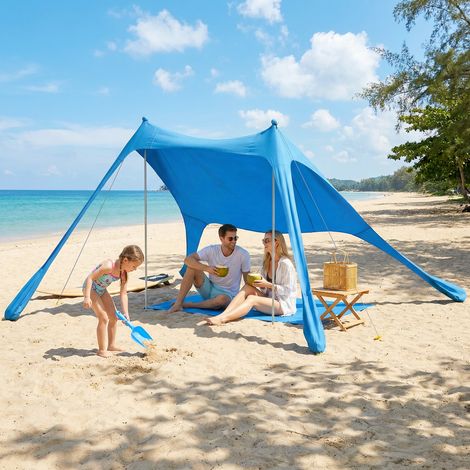 Tente plage UV50+ Bleu 2 4 personnes tapis pelle lycra alu clair 200x208x200 cm