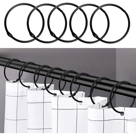 24 crochets de rideau de douche antirouille – Métal noir – Ouverture 64mm – Pour tringles standard 0,8' à 1,25' – Installation rapide (1/5)