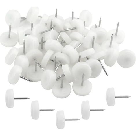 Lot de 100 pieds de meubles à clouer de 16 mm avec boîte de rangement - Protection de sol pour meubles en bois dur (16 x 5 x 20 mm) - Blanc (1/4)