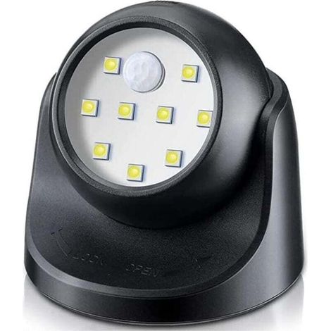 Projecteur LED sans fil, adapté à une utilisation intérieure et extérieure, doté d'un détecteur de mouvement, d'une fonction marche/arrêt automatique et alimenté par batterie. Noir.
