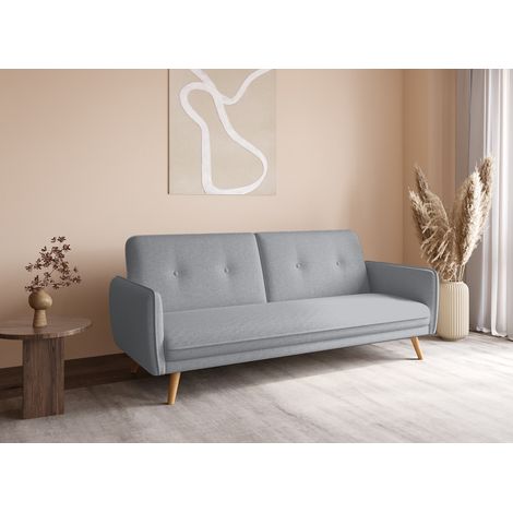 Deco In Paris – Canapé convertible clic clac gris clair – Tissu recyclé – Pieds en bois – Dimensions couchage 174x100 cm – Confort ferme et assise moelleuse (1/5)
