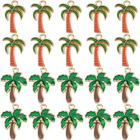 SUNNYCLUE 1 boîte de 20 breloques cocotier et palmier en alliage émaillé, style tropical hawaïen, création idyllique de bijoux (colliers, bracelets, boucles d'oreilles, porte-clés). (1/5)