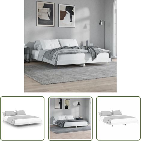 The Living Store Cadre de lit sans matelas blanc 200x200 cm bois d'ingénierie - Cadre De Lit - Lit Double - Lit Blanc - Meuble Chambre - Literie (1/5)