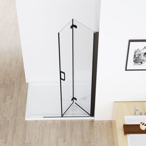 MIQU Nischentür 80 x 185 cm Walk in Duschabtrennung Faltbar Duschwand für Dusche Matt Schwarz Pendeltür Falttür Duschtür aus ESG Glas Rahmenlos duschtrennwand ohne Duschwanne (1/5)