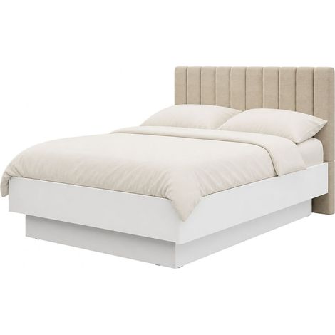 Dmora Doppelbett Byron, Matratzengröße 180x200 cm, Gepolstertes Kopfteil, Gepolstert, Weiß