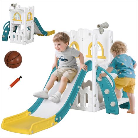 Portique de balançoire Toboggan 5 en 1 avec panier de basket (1/5)